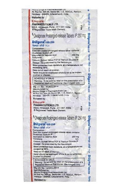 Dilpra OD 250mg Tablet 10'S - Epilepsy/Convulsion-Ant