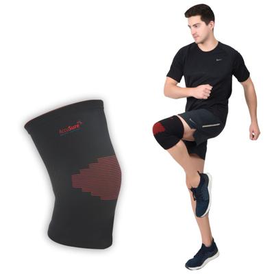 AccuSure Knee Brace Compression Sleeve - Black & Red (M) 1's - Knee/Leg Supports