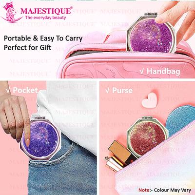 Majestique Dual Side Hexaglitter Pocket Mirror, Distortion-Free, Compact Folding - Multicolor 1's - Mirror