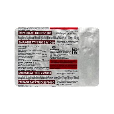 EMPAGREAT TRIO 25/1000 Tablet 10's - Diabetes-Ant