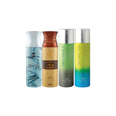 Ajmal 1 Avid Homme, 1 Wisal Dhahab, 1 Nightingale And 1 Distraction Deodorants Pack of 4 200 ml - Deodorants/Roll-Ons