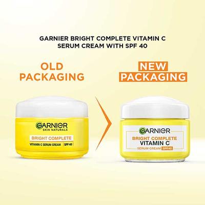 Garnier Bright Complete 3X Vitamin C+Lemon SPF 40 /PA+++ Serum Cream 45gm - Face Moisturizers