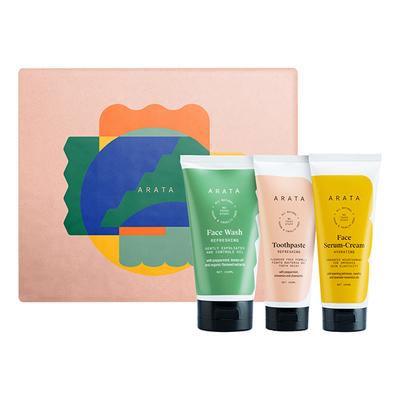 Arata Natural Essential Morning Regime Face & Oral Care Gift Box with Facewash(150 Ml), Face Serum Cream (100 Ml), Toothpaste (100 Ml) 350 ml - Face Serum