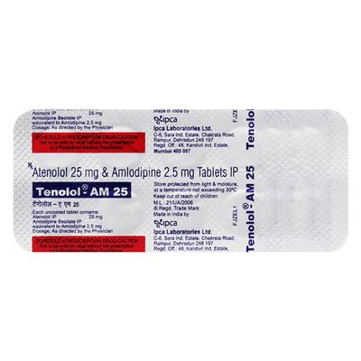 Tenolol AM 25mg Tablet 10'S - Hypertension-Cal