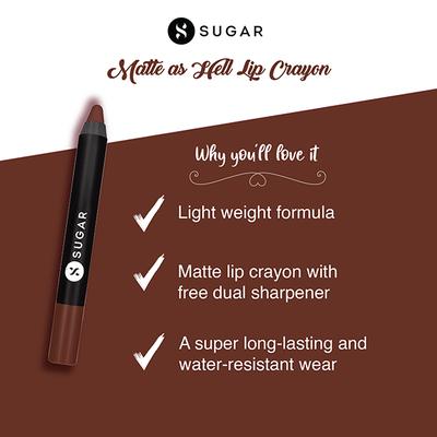 SUGAR Cosmetics Matte As Hell Crayon Lipstick - 26 Vianne Rocher (Deep Chocolate Brown) 2.8 gm - Lip Crayons
