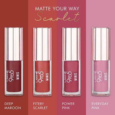 Lakme 9To5 Primer + Matte Liquid Lipstick- Minis - Scarlet 2mlx4 Units 8 ml - Liquid Lipsticks
