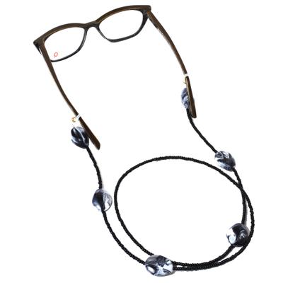 Modisch Black Beads And Black White Ovel Shape Stone Sunglasses Chain (JC-15Bb) 1's - Wearables Sunglasses