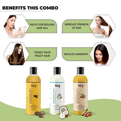 Rey Naturals Castor Oil With Coconut and Sweet Almond Oil Combo Essential Oil 200ml 3's - Essential Oils