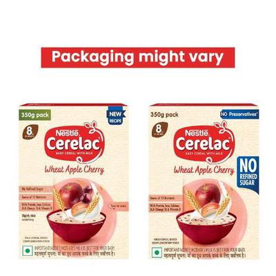 Nestle Cerelac Baby Food Cereal No Refined Sugar - Wheat Apple Cherry (For 8 to 24 Months Baby) (Refill Pack) 350 g - Baby And Infant Supplements