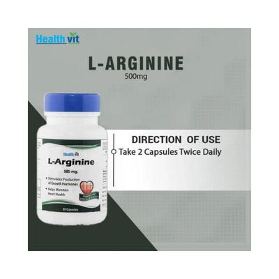 Healthvit L-Arginine 500mg Pre-Workout and Essential Amino Acid-Capsules 60's - Calcium And Minerals