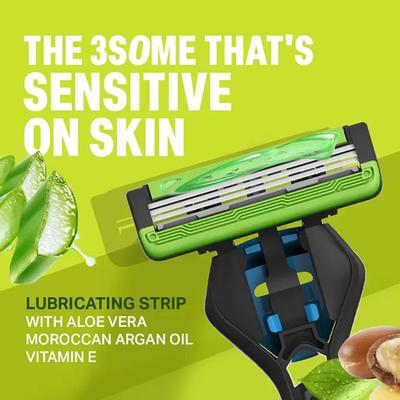Bombay Shaving Company Sensi Smart 3 Razor Green with Cartridge 4's - Razors & Cartridges