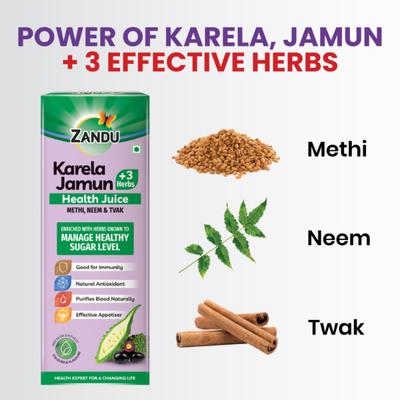 Zandu Karela Jamun + 3 Herbs Health Juice 1 litre - Ayurvedic Juices