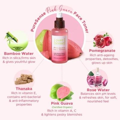 PureSense Pink Guava Face Toner with Rose Water, Pomegranate & Bamboo Water for Daily Use 100 ml - Face Mists