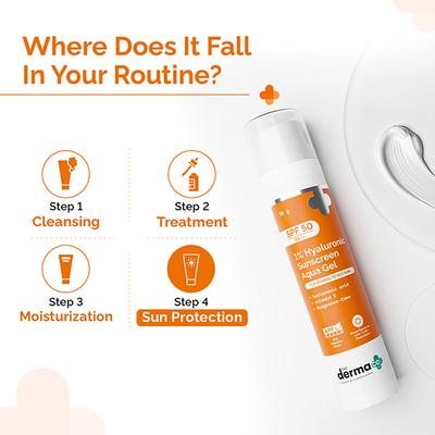 The Derma Co. 1 Percent Hyaluronic Sunscreen Aqua Gel For Broad Spectrum & Blue Light Protection SPF 50 PA++++ 50gm - Face Sunscreen