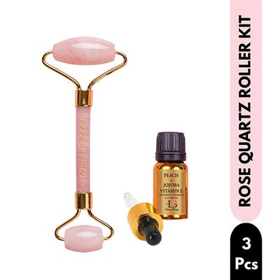 House of Beauty Rose Quartz Roller Kit For Toning, Tightening, Depuffing Face & Undereyes (3Pcs) 1's - Face Oils