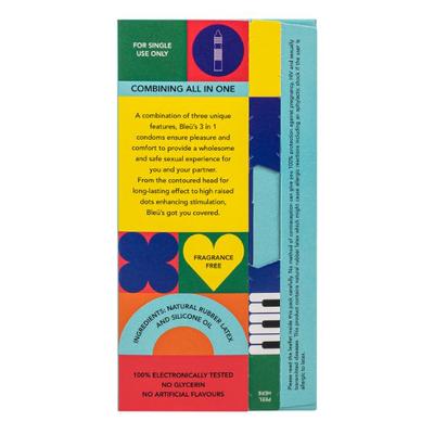 Bleu 3 in 1 High Grade Natural Latex Dotted Ribbed and Contour Shaped Condoms 8's - Plain/Flavoured Condoms