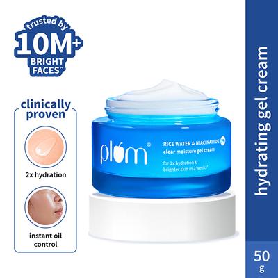 Plum 2% Niacinamide & Rice Water Daily Brightening Gel Face Moisturizer For Oil-Free, Non-Sticky Hydration 50 gm - Face Moisturizers
