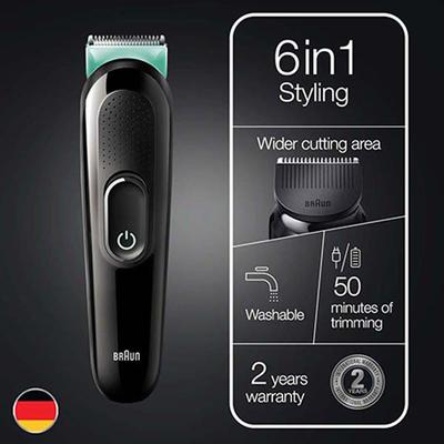 Braun MGK3321, 6-in-1 Beard Trimmer for Men from Gillette, All-in-One Tool, 5 attachments, Advanced German Engineering Black and Vibrant Green 240 gm - Grooming Kits