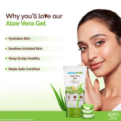 Mamaearth Aloe Vera Gel with 100% Pure & Natural Aloe Vera & Vitamin E for Skin & Hair 150 ml - Face Moisturizers