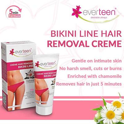Everteen Bikini Line Hair Remover Creme - Natural Camomile Extract Sensitive Skin Formula for Women 100gm - Shaving & Hair Removal