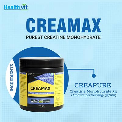 Healthvit Fitness Creamax Creatine Monohydrate Powder - Unflavored 300 gm - Workout Essentials