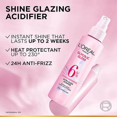 Loreal Paris Glycolic Gloss Acidifier Spray, With Glycolic Acid, For Lasting Shine 100 ml - Hair Serums
