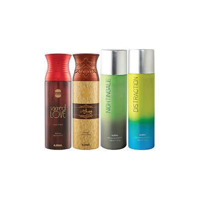Ajmal 1 Sacred Love, 1 Wisal Dhahab, 1 Nightingale And 1 Distraction Deodorants Pack of 4 200 ml - Deodorants/Roll-Ons