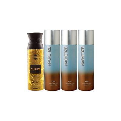 Ajmal 1 Aurum Femme And 3 Magnetize Deodorants Pack of 4 200 ml - Deodorants/Roll-Ons