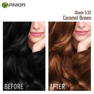 Garnier Color Naturals Creme Rich Nourishing Permanent Hair Color No Ammonia 10x Natural Oil Shade 5.32 Caramel Brown 70ml+60gm 1's - Crème