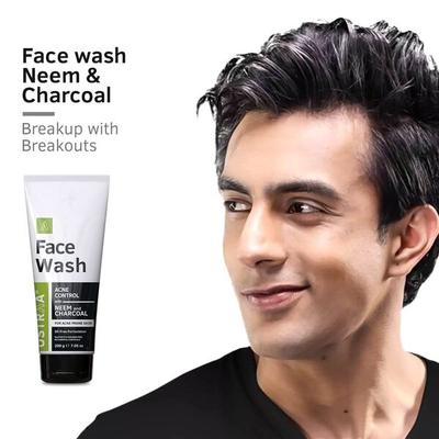 Ustraa Acne Control Face Wash - Neem & Charcoal for Acne Prone Skin 200gm - Face Wash & Cleansers