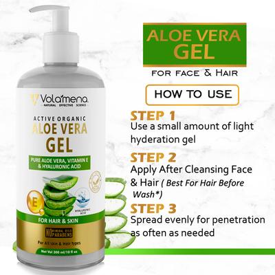 Volamena Active Organic Aloe Vera Gel Vitamin E & Hyaluronic Acid for Hair&Skin 300ml - Lotions & Creams