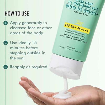 Mcaffeine Sun Fix Ultra Light 1% Hyaluronic Acid Matcha Tea Sunscreen SPF 50+ & Pa++++ 50 ml - Body Sunscreen