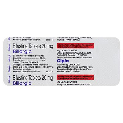 BILLARGIC 20mg Tablet 10's - Allergies-Ant