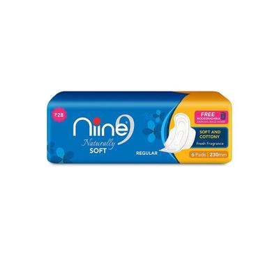 Niine Naturally Soft Sanitary Napkin with Biodegradable Disposable Bags - Regular 6's - Sanitary Napkins