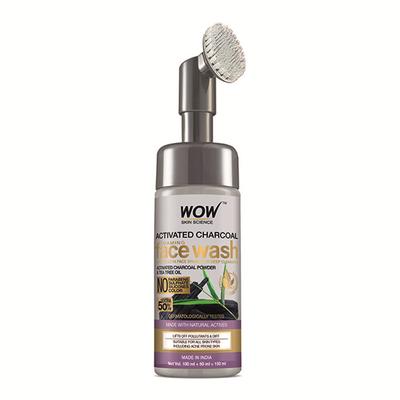 Wow Life Science Charcoal Foaming Face Wash with Built-In Face Brush for deep cleansing 100 ml - Face Washes