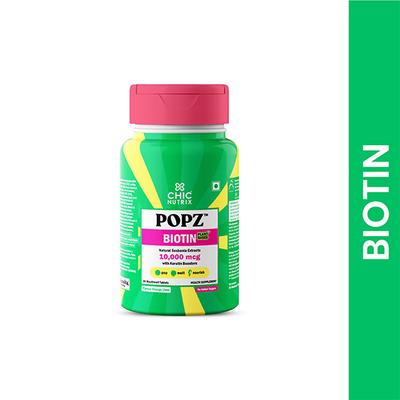 Chicnutrix Popz Biotin 10,000 mcg Sesbania Extract, 7 Keratin Boosters, Stronger and Thicker Hair, 30 Mouth-melt Tablets, Orange Lime Flavour 30's - Hair & Skin