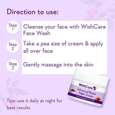 WishCare Advanced Repair Night Cream - Anti-Ageing Cream -With Retinol GrapeSeed SeaAlgae & Rosehip 50 gm - Night Cream