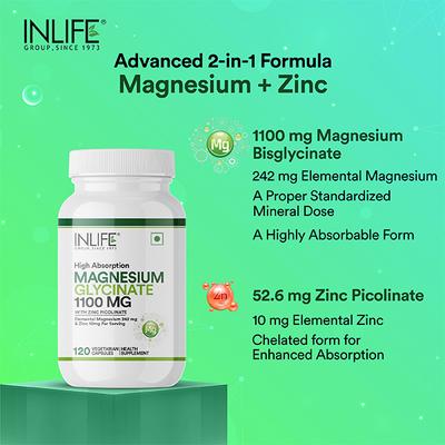 Inlife Magnesium Glycinate 1100 mg Veg Capsule 120's - Calcium And Minerals