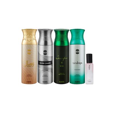 Ajmal Wisal & Silver Shade & Sacrificeiihim & Raindropss Deo & Neea EDP Pack of 5 20 ml - Women Perfumes (Edt/Edp)