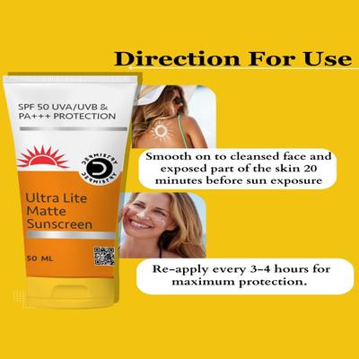 Dermistry 1% Hyaluronic Acid Hydra Nourishing Sunscreen SPF 50 UVA UVB PA+++ Protection 50 ml + Ultra Lite Matte Sunscreen SPF 50 UVA UVB PA+++ Protection 50 ml - Face Sunscreen