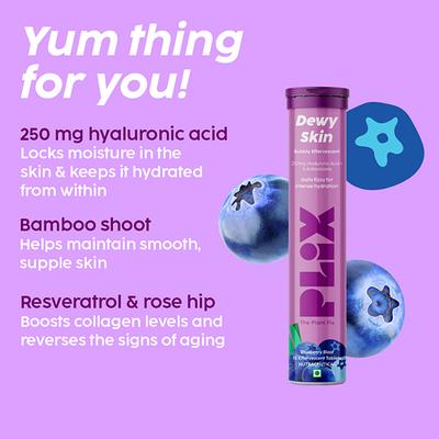 Plix The Plant Fix Hyaluronic Acid 15 Effervescent Tablets For Radiant Skin Blueberry Flavor 4's - Hair & Skin