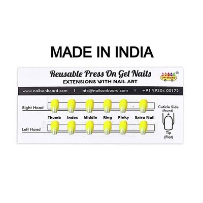 Nails On Board Handmade Press On Gel Nails- Holographic Lemon Yellow Medium 50 gm - Nail Care