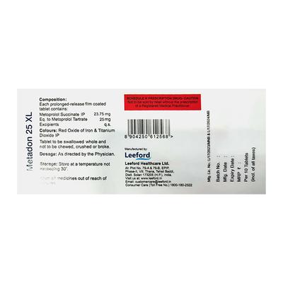 METADON XL 25 Tablet 10's - Hypertension-Bet