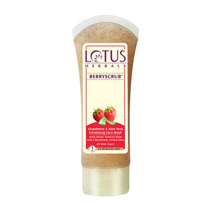 Lotus Herbals Berryscrub Strawberry & Aloe Vera Exfoliating Face Wash 120 Gm - Face Wash & Cleansers
