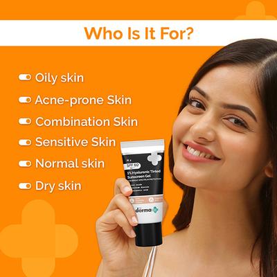 The Derma Co. 1% Hyaluronic Tinted Sunscreen Spf 60 Gel, Pa++++ 30 gm - Face Sunscreen