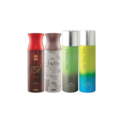 Ajmal 1 Sacred Love, 1 Shadow Homme, 1 Nightingale And 1 Distraction Deodorants Pack of 4 200 ml - Deodorants/Roll-Ons