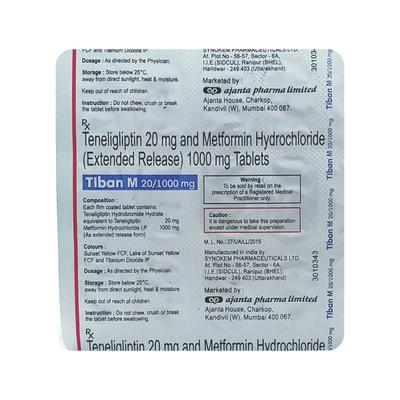Tiban M 20/1000mg Tablet 15'S - Diabetes-Ant