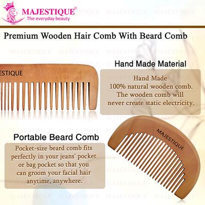 Majestique Hair Grooming Comb Set Handmade Wood Hair Comb Detangling and Long Hair 2's - Grooming Kits