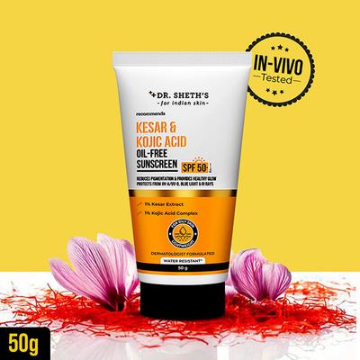 Dr. Sheth's Kesar & Kojic Acid Oil-Free Sunscreen SPF 50+, PA++++ for Oily Skin 50 gm - Face Sunscreen