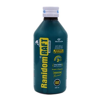 RANIDOM RAFT Sugar free Peppermint Flavour Oral Suspension 200ml - Ulcer/Reflux/Flatulence-Aaa